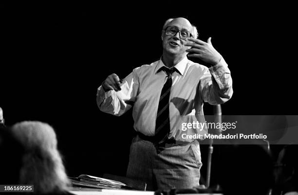 Soviet-born American cellist and conductor Slava Rostropovich conducting an orchestra. Slava Rostropovich has been holding the role of artistic...