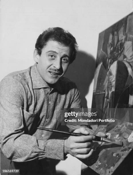 Italian singer-songwriter and actor Domenico Modugno painting. 1960.