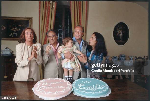 In a villa in Tuscany, the anchorman Emilio Fede is posing with his wife Diana De Feo, his son-in-law, the earl Gianluigi Borghini Baldovinetti de'...