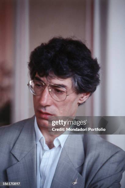 Portrait of Italian politician Umberto Bossi, founder of the Lega Lombarda then Lega Nord. 1980s.