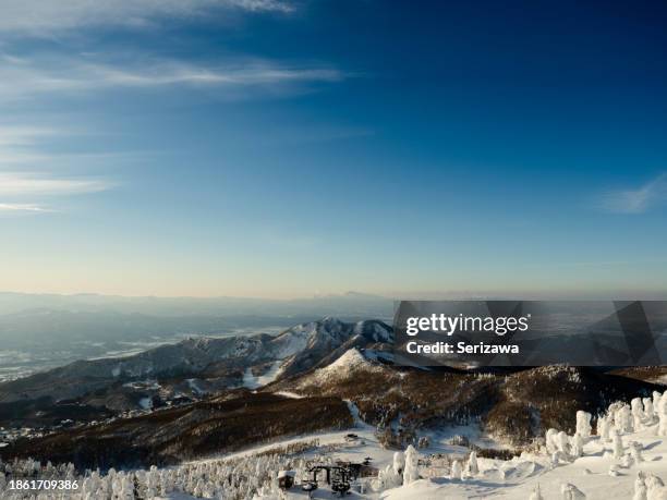 soft rime on mount zao - yamagata prefecture foto e immagini stock