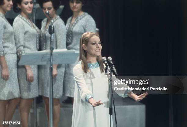 Italian singer Anna Identici performing at the 18th Sanremo Music Festival. Sanremo, February, 1968.