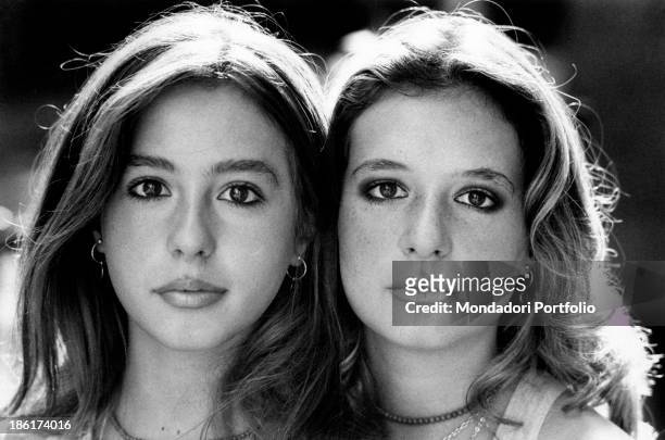 Close-up of the faces of the Italian actress and singer Daniela Goggi and of her sister Loretta, Italian singer, actress and show girl; this year...