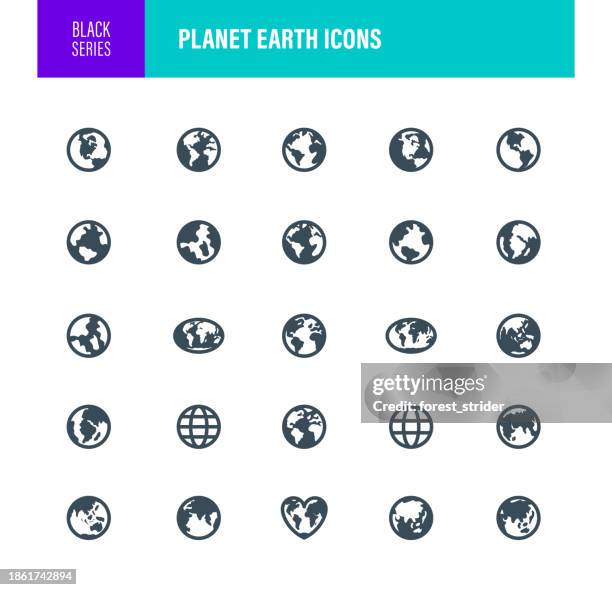 planet earth globe icons - atlas mythological figure stock illustrations