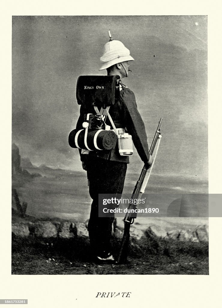 Pugaree British Army Soldier Private In Marching Order With White Helmet And ...