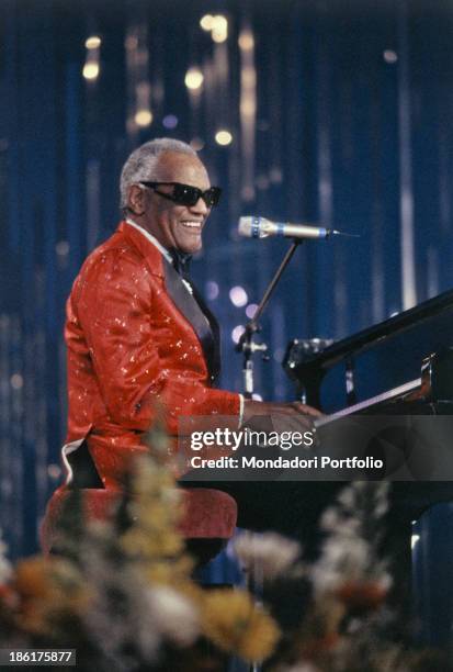 American singer Ray Charles performing at the 40th Sanremo Music Festival. Sanremo, 1990.