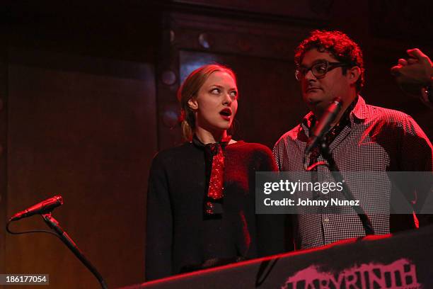 Amanda Seyfried and Bobby Moynihan attend the LAByrinth Theater Company Celebrity Charades 2013 benefit gala at Capitale on October 28, 2013 in New...