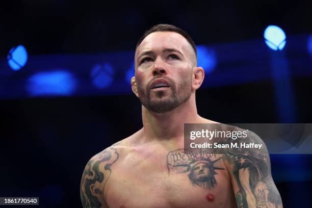 Colby Covington of the United States looks on prior to a welterweight title fight against Leon Edwards of England during the UFC 296: Edwards vs....