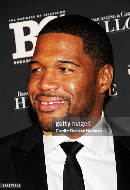 Personality Michael Strahan attends the Broadcasting And Cable 23rd Annual Hall Of Fame Awards dinner at The Waldor Astoria on October 28, 2013 in...