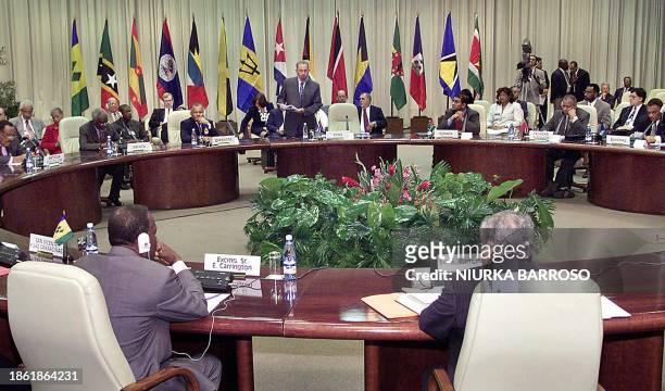 Cuban President Fidel Castro speaks during the opening of the Leaders of the Caribbean Community conference in Havana, Cuba, 08 December 2002. The...