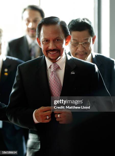 Sultan Hassanal Bolkiah of Brunei Darussalam arrives at the 9th World Islamic Economic Forum at ExCel on October 29, 2013 in London, England.