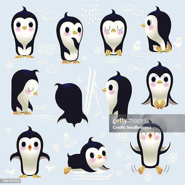 stockillustraties, clipart, cartoons en iconen met cute little penguins. - kawaii