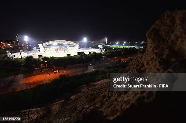 View from the top of the mountain opposite the stadium prior to the start of the round of 16 match between Nigeria and Iran at Khalifa Bin Zayed...