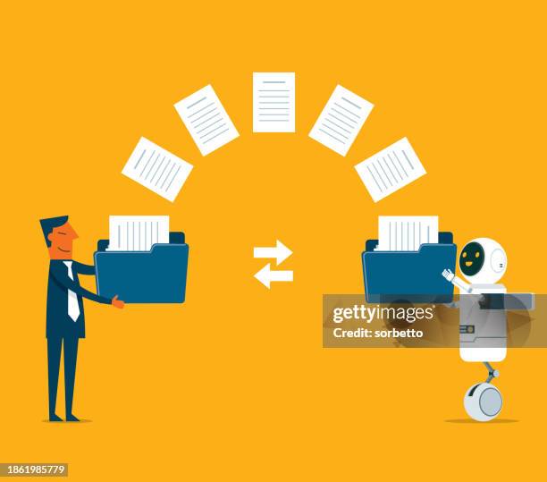 transferred documents - robot - delivery robots stock illustrations