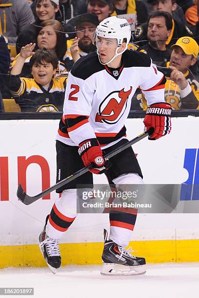 Marek Zidlicky of the New Jersey Devils skates against the Boston Bruins at the TD Garden on October 26, 2013 in Boston, Massachusetts.