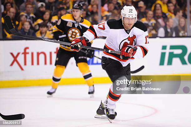 Michael Ryder of the New Jersey Devils skates against the Boston Bruins at the TD Garden on October 26, 2013 in Boston, Massachusetts.