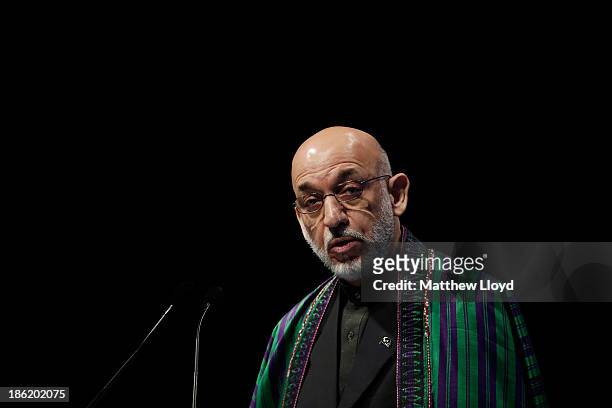 Hamid Karzai, President of the Islamic Republic of Afghanistan speaks during the Opening Ceremony & Leaders Panel at the 9th World Islamic Economic...