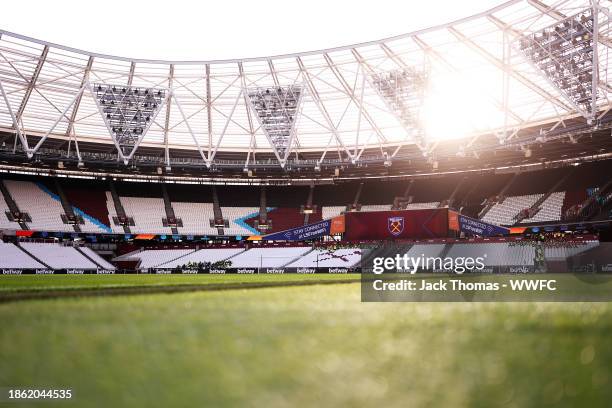 General view inside the stadium ahead of the Premier League match between West Ham United and Wolverhampton Wanderers at London Stadium on December...