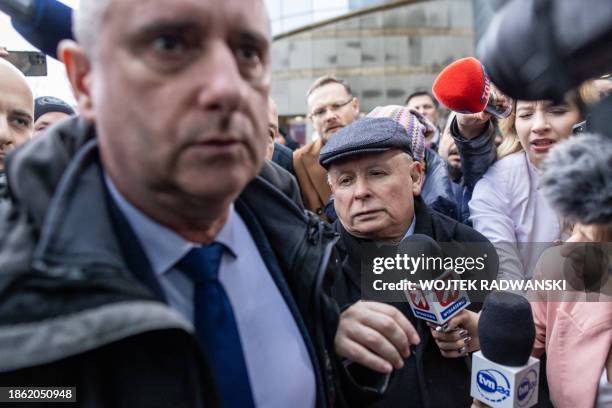 Jaroslaw Kaczynski , leader of the Polish Law and Justice party, is seen as he enters the headquarters of Polish Public TV in Warsaw, on December 20,...