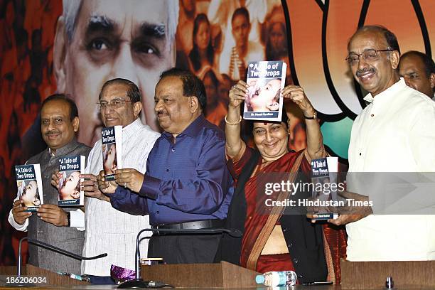 Leader Sushma Swaraj, BJP Delhi Chief Minister candidate Dr Harsh Vardhan, State BJP President Vijay Goel, Vijay Kumar Malhotra and former Delhi BJP...