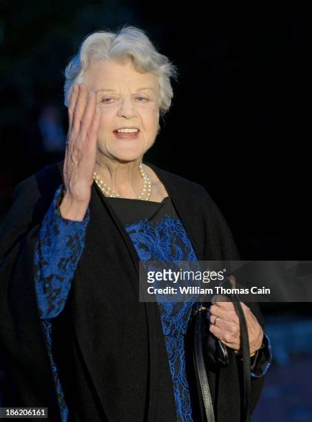 Actress Angela Lansbury arrives before being presented with a commemorative brick to be installed in the walkway October 28, 2013 at the Bucks County...