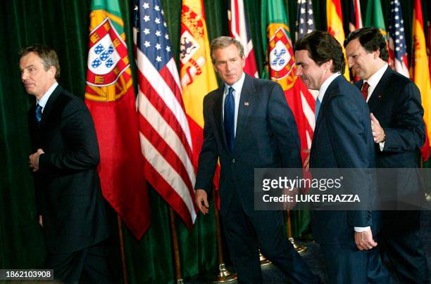Portuguese Prime Minister Jose Manuel Durao Barosso Spanish Prime Minister Jose Maria Aznar , US President George W. Bush and Britain's Prime...