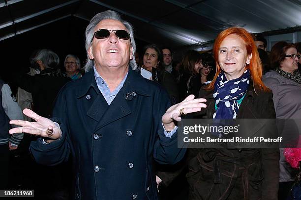 Singer Gilbert Montagne with his wife attend 'Silvia' show from 'Cirque Alexis Gruss' Premiere, Porte de Passy in Paris on October 28, 2013 in Paris,...