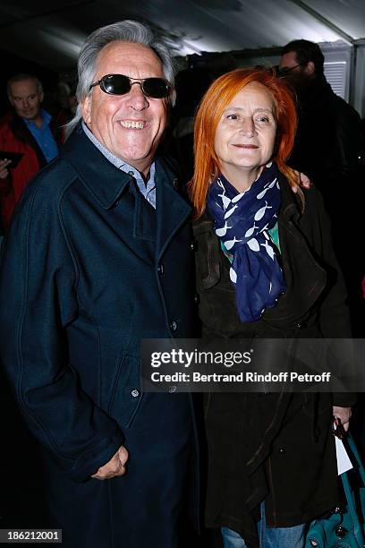 Singer Gilbert Montagne with his wife attend 'Silvia' show from 'Cirque Alexis Gruss' Premiere, Porte de Passy in Paris on October 28, 2013 in Paris,...