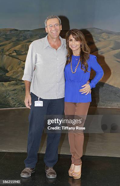 Archaeologist Dudi Mevorach and Paula Abdul pose at the Israel Museum on October 29, 2013 in Jerusalem, Israel.