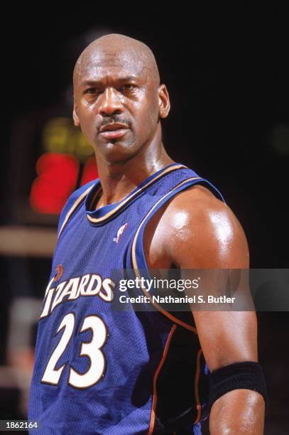 Portrait of Michael Jordan of the Washington Wizards during the game against the New York Knicks at Madison Square Garden on March 9, 2003 in New...