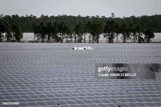 Solar panels in a solar farm operated by Florida Power & Light in Babcock Ranch, Florida, on December 5, 2023. Babcock Ranch, a town near the US Gulf...