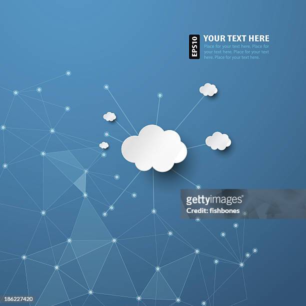 bildbanksillustrationer, clip art samt tecknat material och ikoner med abstract blue background with white clouds - visualisering och 3d och uppkoppling