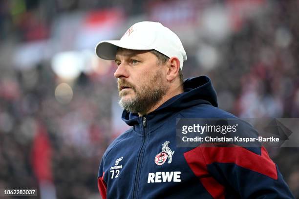 Steffen Baumgart, Head Coach of 1.FC Köln, looks on prior to the Bundesliga match between Sport-Club Freiburg and 1. FC Köln at Europa-Park Stadion...