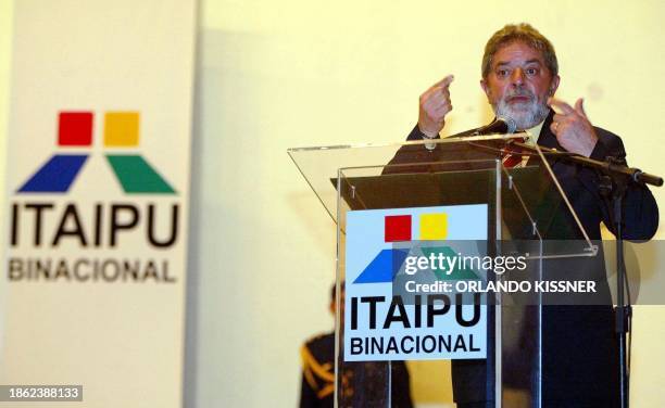 Brazilian President Luiz Inacio Lula da Silva, gives a speech after naming Jorge Samek as the new president of the Itipu hydroelectric, in Curitiba,...