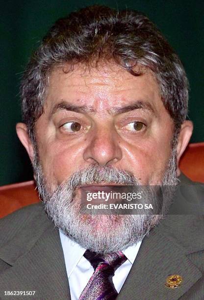 Brazilian President Luiz Inaccio Lula da Silva speak 18 March 2003 at a working meeting of his cabinet in Brasilia. AFP PHOTO / EVARISTO SA El...