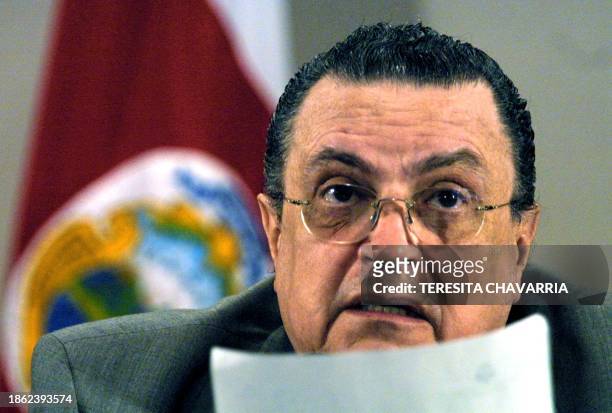 President Abel Pacheco, gives a speech during a press conference 14 January 2003, at the Presidential house in San Jose, Costa Rica. El Presidente...