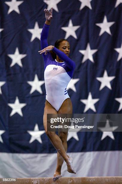 Annia Hatch of the USA competes at the 2003 VISA American Cup USA Gymnastics competition at the Patriot Center on the campus of George Mason...