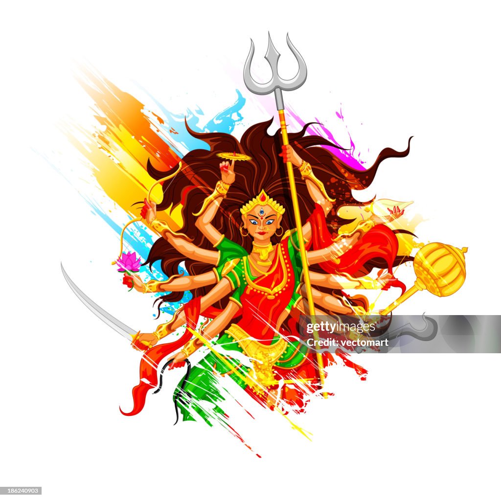 Vector Illustration Of Dussehra With Goddess Durga High-Res Vector ...