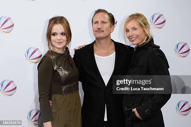 Emilia Schuele; Benno Fuermann and Nadja Uhl attend 'In einem wilden Land' Premiere at Astor Film Lounge on October 29, 2013 in Berlin, Germany.
