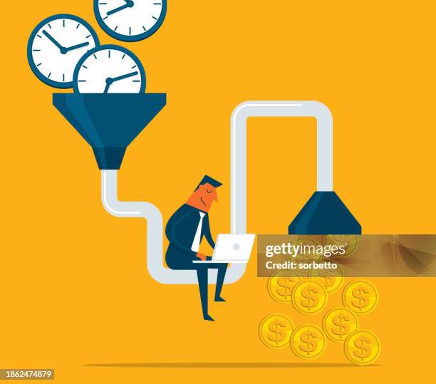 time is money - businessman - horizontal funnel stock illustrations