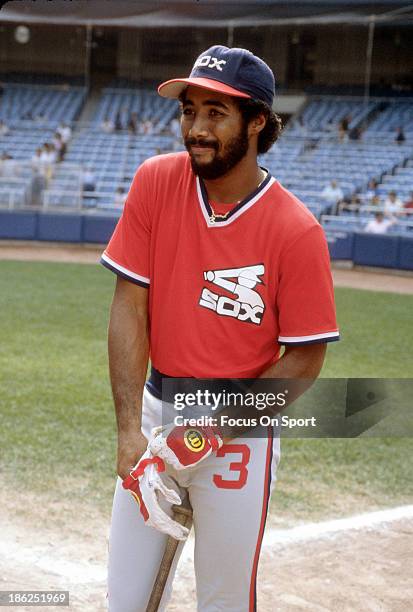 Harold Baines of the Chicago White Sox looks on during batting practice prior to playing a Major League Baseball game against the New York Yankees...