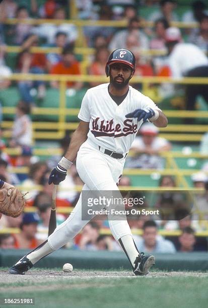 Harold Baines of the Chicago White Sox bats during an Major League Baseball game circa 1988 at Comiskey Park in Chicago, Illinois. Baines played for...