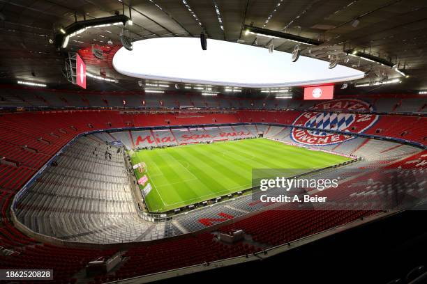 General view inside the stadium prior to the Bundesliga match between FC Bayern München and VfB Stuttgart at Allianz Arena on December 17, 2023 in...