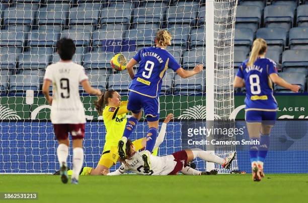 Lena Petermann of Leicester City scores their team's first goal during the Barclays Women´s Super League match between Leicester City and West Ham...