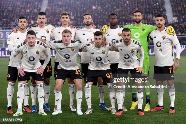 Roma players pose for a team photograph prior to the Serie A TIM match between Bologna FC and AS Roma at Stadio Renato Dall'Ara on December 17, 2023...