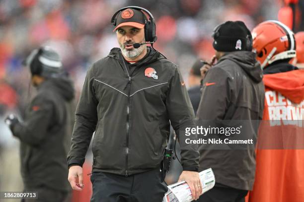 Head coach Kevin Stefanski of the Cleveland Browns looks on during a game against the Chicago Bears at Cleveland Browns Stadium on December 17, 2023...