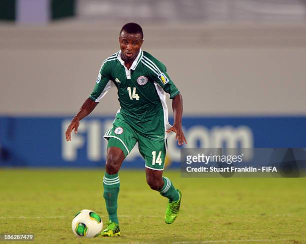 Chidiebere Nwakali of Nigeria in action during the round of 16 match between Nigeria and Iran at Khalifa Bin Zayed Stadium on October 29, 2013 in Al...