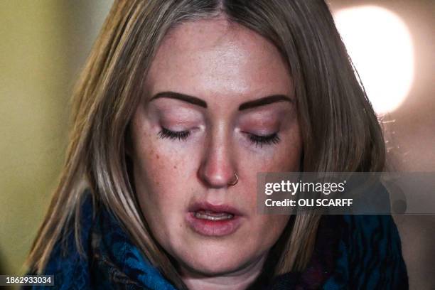 Esther Ghey, mother of murdered teenager Brianna Ghey, reads a statement to the media outside of Manchester Crown Court, in Manchester, north-west...