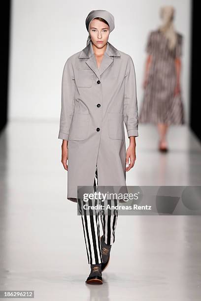 Model walks the runway at the Atelier Galetsky show during Mercedes-Benz Fashion Week Russia S/S 2014 on October 30, 2013 in Moscow, Russia.