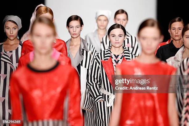 Models walk the runway at the Atelier Galetsky show during Mercedes-Benz Fashion Week Russia S/S 2014 on October 30, 2013 in Moscow, Russia.